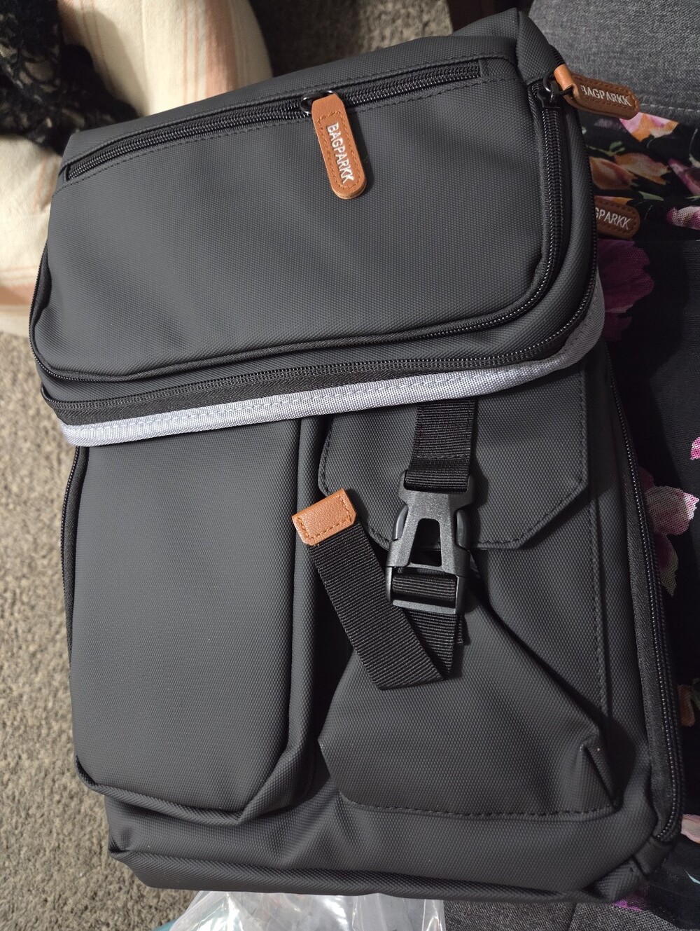 Urban Black Travel Backpack with Tan Accents